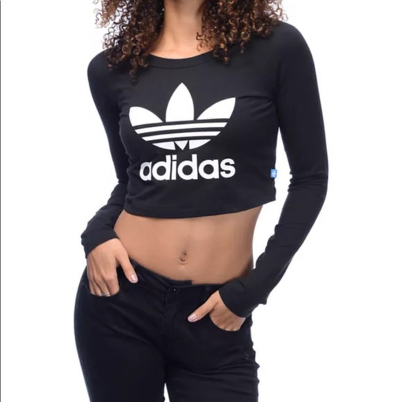 Adidas long sleeve crop top w logo - Picture 1 of 3